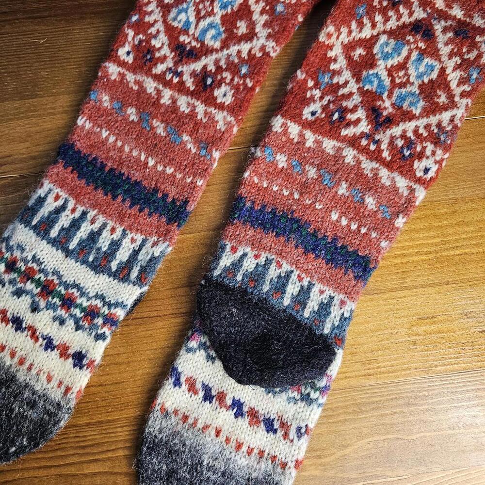 Hand-Knit Patterned Wool Socks - Picture 2 of 4